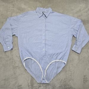 DKNY Light Blue Button-Up Bodysuit Womens Size 14 Lace Accent Preppy